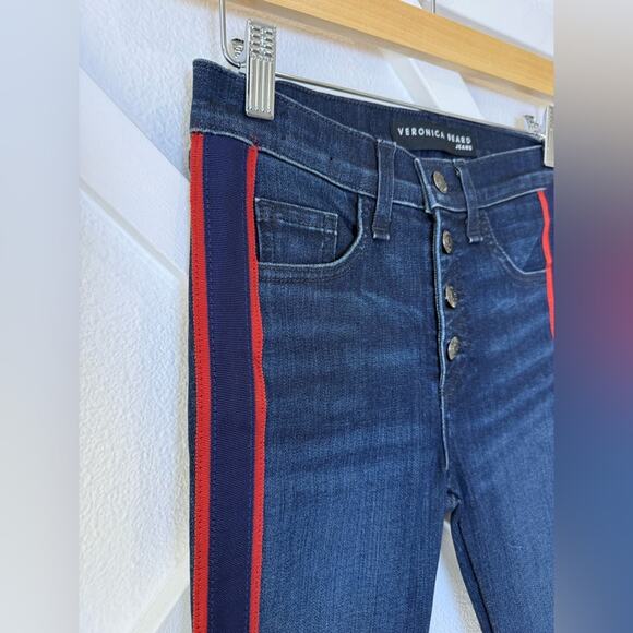 NWT Veronica Beard Carolyn Baby Boot Jean With Navy And RedTuxedo Stripes Sz 24 - Picture 6 of 15
